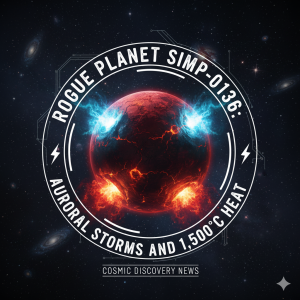 Rogue Planet SIMP-0136 Auroral Storms and 1,500°C Heat